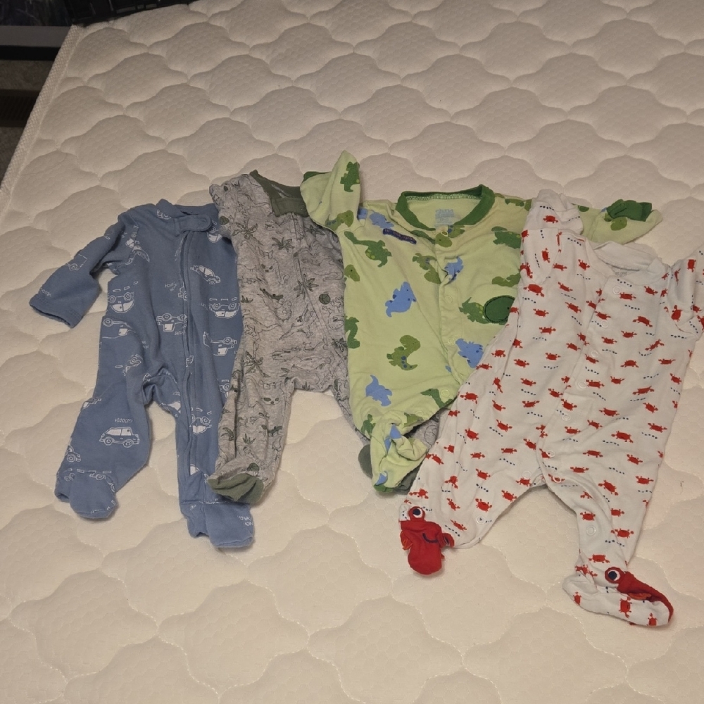 Assorted Kids Footed One-Piece Sleepers with Dinosaur, Crab and Vehicle Prints